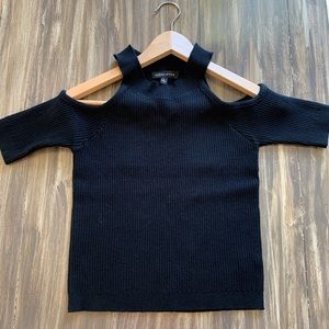Kendall and Kylie Black Cold Shoulder Ribbed Top
